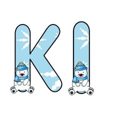 the letter k is for snowboarder with a polar bear on it's back