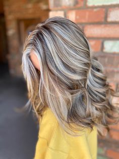 Dimensional Hair Silver And Grey Highlights, Blonde Brown Grey Hair, Very Dimensional Blonde, Dramatic Multi Dimensional Hair Color, Brown And Platinum Blonde Hair, Chunky Dimensional Blonde, Long Dimensional Blonde Hair, Blonde With Chunky Lowlights, Grey Blending Balayage Brunette