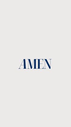 the word amen is written in blue on a white background