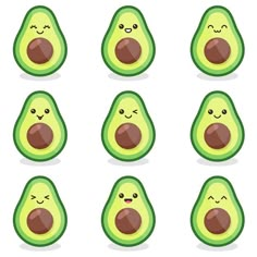 an avocado with many different expressions