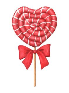 a drawing of a lollipop with a bow on it's end, in the shape of a heart