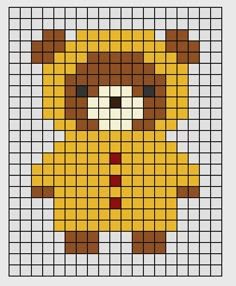 a cross stitch pattern with a teddy bear in yellow and brown colors, on a white background