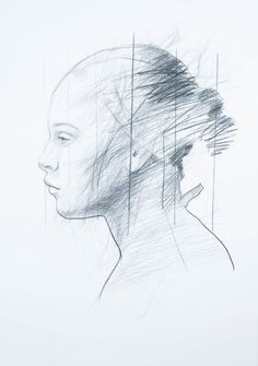 a drawing of a woman's profile with lines coming out of her face and behind her head