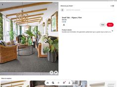 an image of a living room with wicker furniture and plants on the table in it