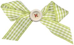 a green and white checkered bow with a button in the center on a white background