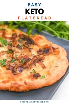 an easy keto flatbread pizza on a plate