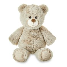 a brown teddy bear sitting up against a white background