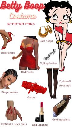 Betty Boop Outfits Halloween, Betty Boop Halloween Costume Black Woman, Betty Boop Costume Diy, Black Betty Boop Halloween Costume, Betty Boo Halloween Costume, Betty Boop Costume Ideas, 2033 Halloween Costumes, Halloween Costumes Betty Boop, Betty Bop Costumes