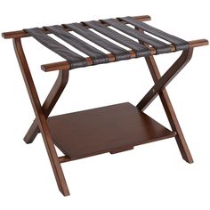 a wooden table with a shelf on it