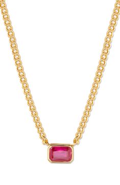 Personalize your everyday ensemble with this curb-chain necklace that suspends a cubic zirconia charm colored to match your birthstone. 16" length; 2" extender; 1/4"W x 1/8"L pendant 14k-gold plate/cubic zirconia Imported July Birthstone Necklace, Gem Necklace, Birthstone Pendant, July Birthstone, Dream Jewelry, Birthstone Necklace, Gold Pendant Necklace, Curb Chain, Birthstone