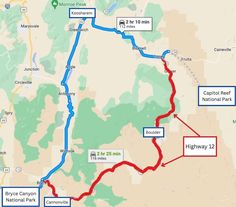 a map showing the route to capitol reef national park