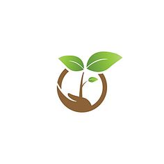 the logo for a company that is growing green leaves on top of their hands,