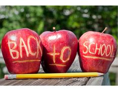 three apples with the words back to school written on them