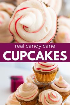 cupcakes are stacked on top of each other with the words real candy cane