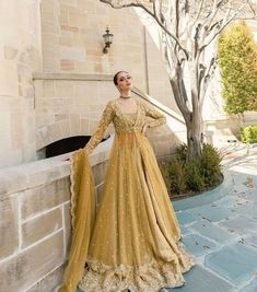 Engagement Anarkali Suits, Bridal Nikah Dress Pakistani, Wedding Dress For Bride Sister Pakistani, Walima Look, Mustard Dress, The End Of An Era, Wedding Lehenga Designs