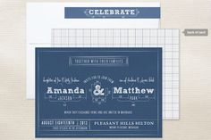 a blueprinted wedding card with the words,'celebrate'and an image of a