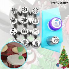 an assortment of christmas decorations and buttons on a white background with the words profidusen