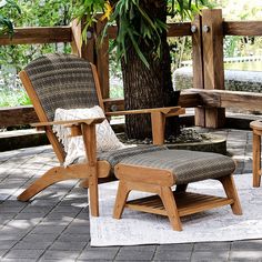 PRICES MAY VARY. Polyrattan Wicker COMPLETE SET: This Teak Patio Conversation Set includes 1 Adirondack Chair and 1 Ottoman, making it a great value pack. TIMELESS: The Adirondack design of the patio lounge chairs and ottomans has been popular for over a century and remains a timeless and stylish choice for any outdoor setting. ULTIMATE COMFORT: With deep seats, high-density foam cushions, and soft-touch all-weather weaving, this patio conversation set provides unmatched comfort for outdoor relaxation. FUNCTIONAL FEATURES: The Adirondack chair features functional additions such as a detachable bottle holder, wine glass holder, and phone gripper, ensuring that your favorite drink and your phone are always within reach. Adirondack Chair Dimensions: 30.5" W x 39" D x 39.5" H Teak Adirondack Chairs, Wood Adirondack Chairs, Chair With Ottoman, Deck Designs, Chair And Ottoman Set, Patio Lounge Chairs, Patio Lounge, Ottoman Set, Teak Outdoor