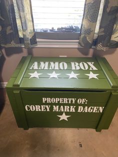 Ammo box for camo room Army Box Ideas, Army Theme Kids Room, Kids Army Bedroom, Call Of Duty Bedroom Ideas, Camo Boys Room, Army Themed Bedroom, Call Of Duty Room Ideas