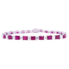 18K White Gold Ruby- 10.04 Cts Diamond- 5.40 Cts All Diamonds are G/H-SI Bracelet Tennis, Diamond White, Link Bracelets, Diamond Cuts, Ruby, Jewelry Bracelets, Tennis, Diamonds, White Gold