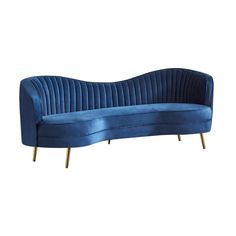 Chad 84 Inch Curved Bean Sofa, Tufted, Camelback, Gold, Royal Blue Velvet By Casagear Home Blue Living Room Sets, Bean Sofa, Curvy Silhouette, Chic Sofa, Blue Velvet Sofa, Blue Velvet Fabric, Set Sofa, Modern Glam, Tufted Sofa