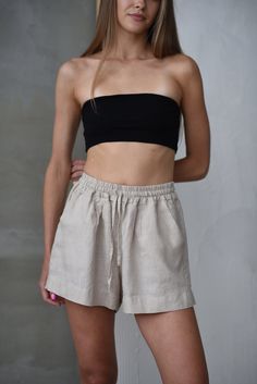 Indulge in effortless comfort and style this summer with our beautifully crafted linen shorts. Made from 100% softened European linen, these breathable shorts offer a luxurious feeling against your skin. We prioritize quality and sustainability.  Our linen is OEKO-TEX Standard 100 certified, meaning it's free from harmful chemicals. These shorts are machine washable for easy care. Simply wash with similar colors on a cold, gentle cycle, avoid bleach, and line dry or tumble dry low. The model in our photos is wearing a size Small and is 1.73 meters tall. For more information on sizing and care,  please don't hesitate to contact us! Tailoring Ideas, Linen Shorts Women, Shorts Linen, Linen Summer, Women Shorts, Shorts For Women, Shorts Women, Linen Shorts, Harmful Chemicals