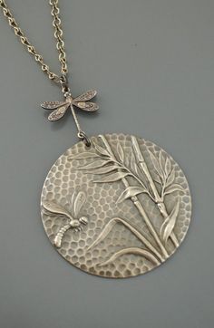 Art Deco Necklace - Vintage Necklace - Dragonfly Necklace - Statement Necklace - handmade jewelry Precious Metal Clay Jewelry, Silver Metal Clay, Flower Vector, Dragonfly Jewelry, Vintage Jewelry Art, Metal Clay Jewelry, Bainbridge Island, Dragonfly Necklace, Precious Metal Clay