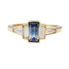 Parti Sapphire Art Deco Ring with TLB Diamonds and a Golden Bezel - OO – ARTEMER Baguette, Sapphire Art Deco Ring, Art Deco Sapphire Engagement Ring, Bijoux Art Deco, Parti Sapphire, Vintage Art Deco Rings, Cute Engagement Rings, Future Engagement Rings, Art Deco Engagement