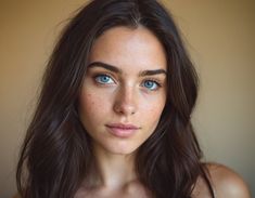 a woman with freckled hair and blue eyes