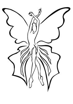 a black and white drawing of a fairy with wings