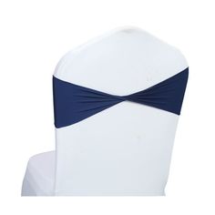 the back of a white chair with a blue bow on it's headband