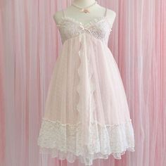 ﹒ᐢ..ᐢ﹒ Coquette Bodycon Dress, Crybabycore Aesthetic Outfit, Angel Attire, Pretty Nightgowns, Ethereal Clothes, Coquette Pink, Pink Doll, Lace Babydoll, Really Cute Outfits