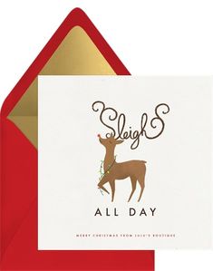 a christmas card with an image of a deer on it and the words sleigh all day