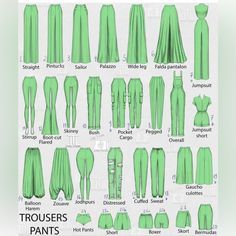 the different types of trousers and pants for women are shown in this chart, which shows how