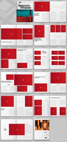 the red and white presentation slideshow is displayed on top of each other, with different sections