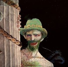 a painting of a man wearing a green hat