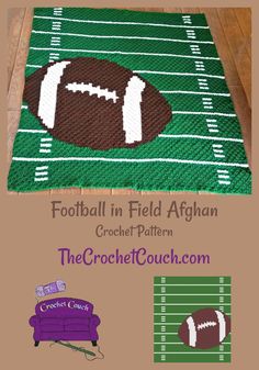 a crocheted football rug with the words football in field afghan on it