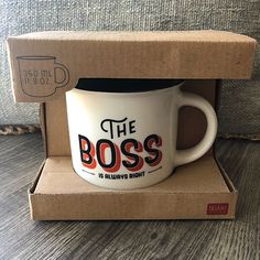 the boss is always right coffee mug in its original box, brand new and sealed