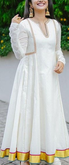 Onam Outfits, Zen Life, Anarkali Dress Pattern, Dress Neck Designs, Simple Pakistani Dresses