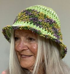 Women's Hat / Summer Brimmed Hat / Green Summer Cotton Hat / Cute and Unique Hats / Original Hats Fun Brimmed Sun Hat For Spring, Fun Sun Hat With Short Brim For Spring, Fun Spring Sun Hat With Short Brim, Fun Spring Straw Hat, Casual Crochet Straw Hat, Playful Brimmed Crochet Hat For Summer, Hand Knitted Adjustable Mini Hats For Spring, Adjustable Hand Knitted Mini Hats For Spring, Playful Spring Hat With Curved Brim