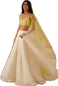 Ivory and Neon Embroidered Lehenga Set Zoontribe - Fabilicious Fashion Ivory Blouse, Embroidered Lehenga, Indian Wedding Wear, Lehenga Blouse, Organza Dupatta, Silk Organza, Fashion Shop, Wedding Wear, Neon Green