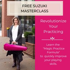 a woman is holding a pink object in front of a building with the words revolution your practicing