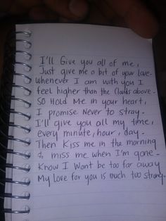 a note written to someone who is not in love with him or her, on a spiral notebook