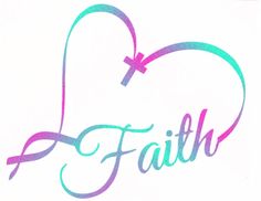 the word faith with a heart and cross on it's side is drawn in rainbow colors