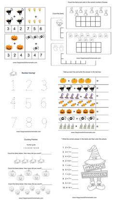 halloween worksheet for kids to practice numbers and counting with pumpkins, jack - o'- lanternes