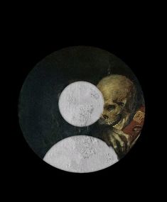 an image of a painting with a skull on it's face and two circles in the middle