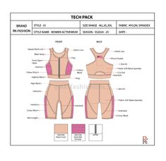 the technical diagram for tech pack, including two pieces of clothing and one piece of pants