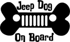 the jeep dog on board sticker is black and white, with a bone in it