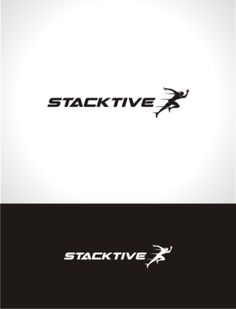 a black and white logo with the word'stacktive'on it, in front of