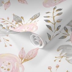 a floral wallpaper with pink and gold flowers